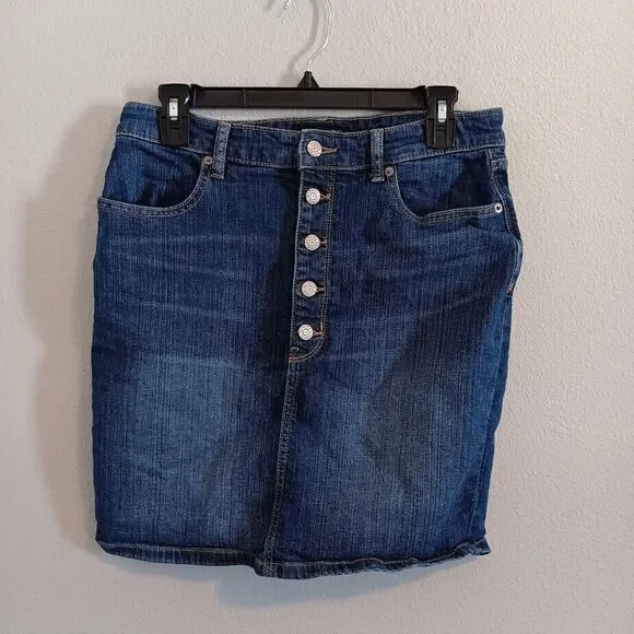 Banana Republic Button Fly Denim Skirt Pockets Women's 29/8 Petite - Picture 1 of 5